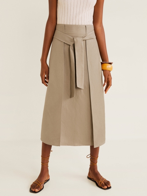 

MANGO Women Beige Solid Midi Layered A-Line Skirt