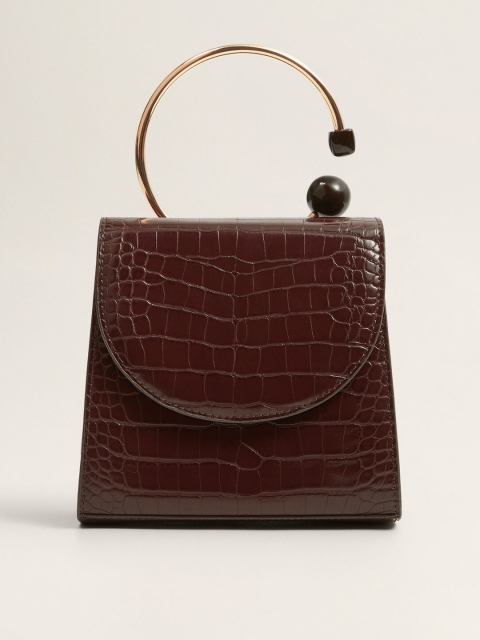 

MANGO Burgundy Croc Pattern Satchel Bag