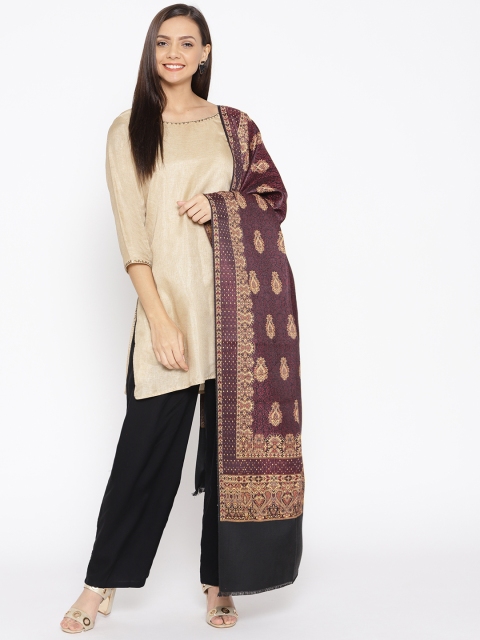 

WEAVERS VILLA Women Coffee Brown & Beige Woven Design Shawl