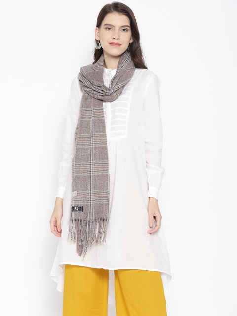 

WEAVERS VILLA Women Brown & Off-White Checked Pashmina Winter Stole