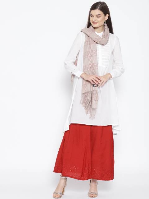 

WEAVERS VILLA Women Beige & Pink Checked Pashmina Shawl