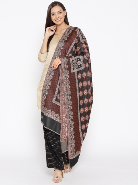 

WEAVERS VILLA Women Black & Maroon Woven Design Shawl