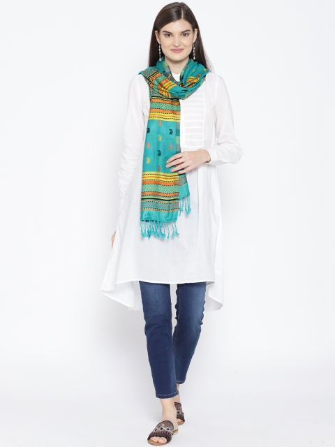 

WEAVERS VILLA Women Green & Yellow Woven Design Stole