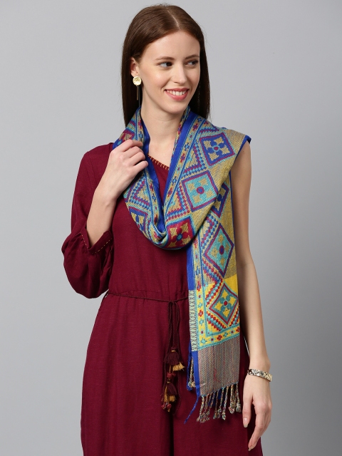 

WEAVERS VILLA Women Blue & Yellow Woven Design Stole