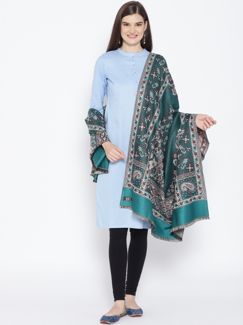 

WEAVERS VILLA Women Green & Off-White Woven Design Shawl