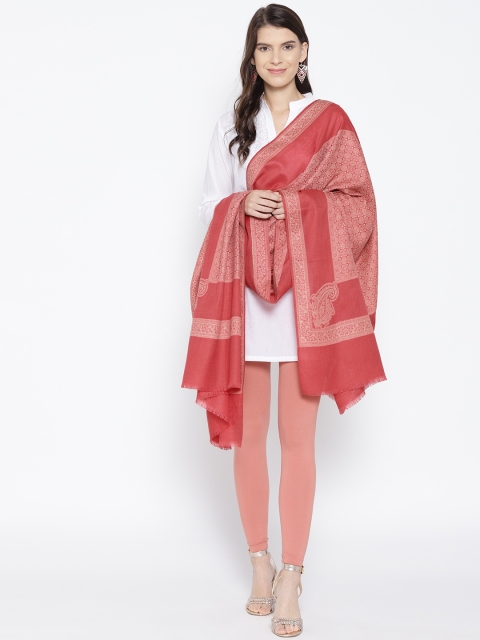 

WEAVERS VILLA Women Pink & Off-White Woollen Woven Design Shawl