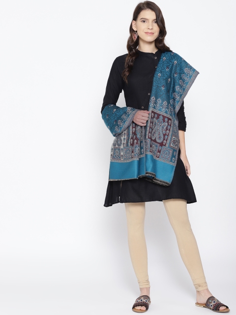 

WEAVERS VILLA Women Blue & Off-White Woven Design Shawl