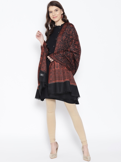 

WEAVERS VILLA Women Black & Rust Red Woven Design Shawl