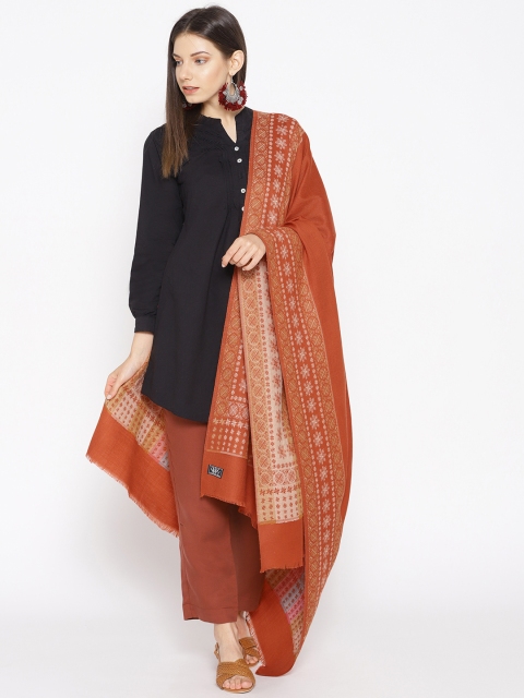 

WEAVERS VILLA Women Rust Orange Woollen Solid Shawl