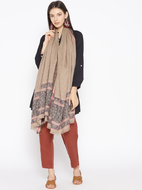 

WEAVERS VILLA Women Beige Wool Floral Patterned Shawl