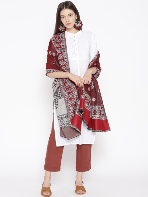 

WEAVERS VILLA Women Maroon & Beige Woven Design Shawl