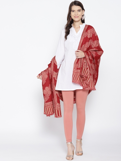 

WEAVERS VILLA Women Maroon & Off-White Woollen Woven Design Shawl