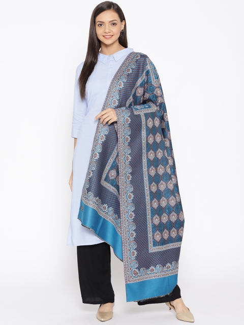 

WEAVERS VILLA Women Blue & Off-White Woven Design Shawl