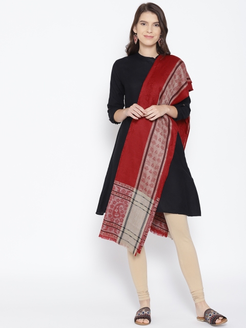 

WEAVERS VILLA Women Maroon & Beige Wool Woven Design Shawl