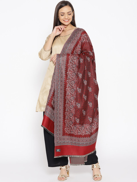 

WEAVERS VILLA Women Maroon & Beige Woven Design Shawl