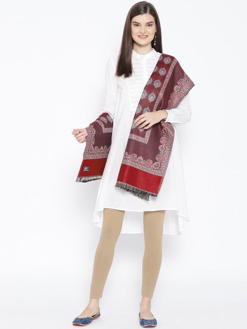 

WEAVERS VILLA Women Maroon & Beige Woven Design Shawl