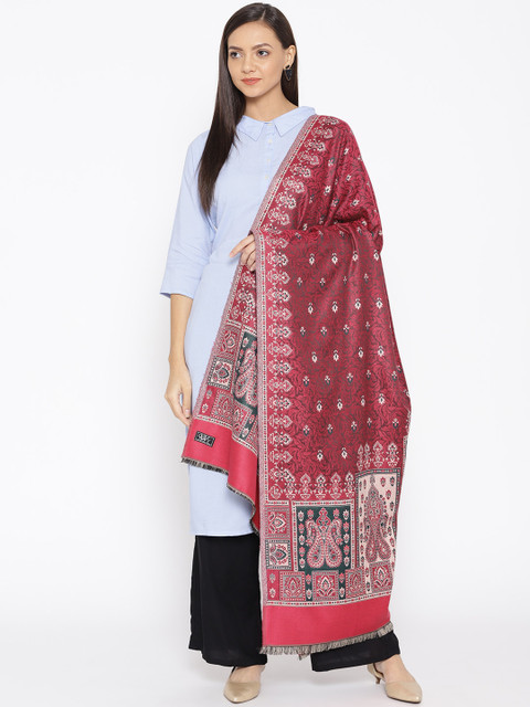 

WEAVERS VILLA Women Pink & Off-White Woven Design Shawl