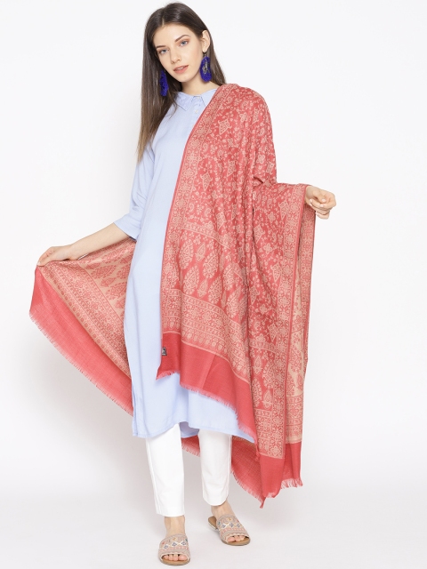 

WEAVERS VILLA Women Pink & Beige Woollen Woven Design Shawl