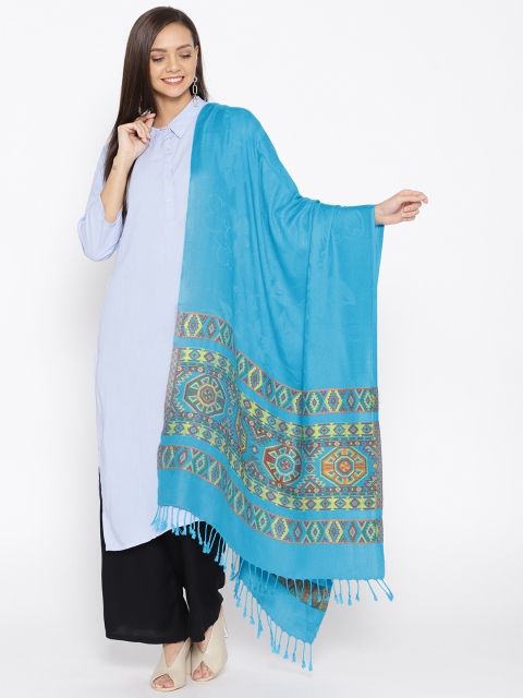 

WEAVERS VILLA Women Blue & Yellow Woven Design Stole