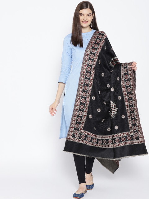

WEAVERS VILLA Women Black & Off-White Woven Design Shawl