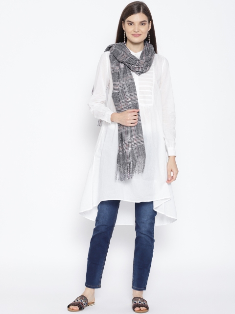 

WEAVERS VILLA Women Grey & Off-White Checked Stole