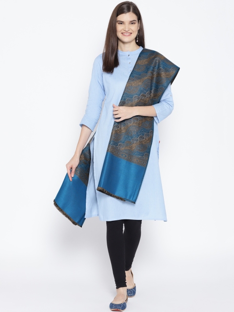 

WEAVERS VILLA Women Blue & Beige Woven Design Shawl