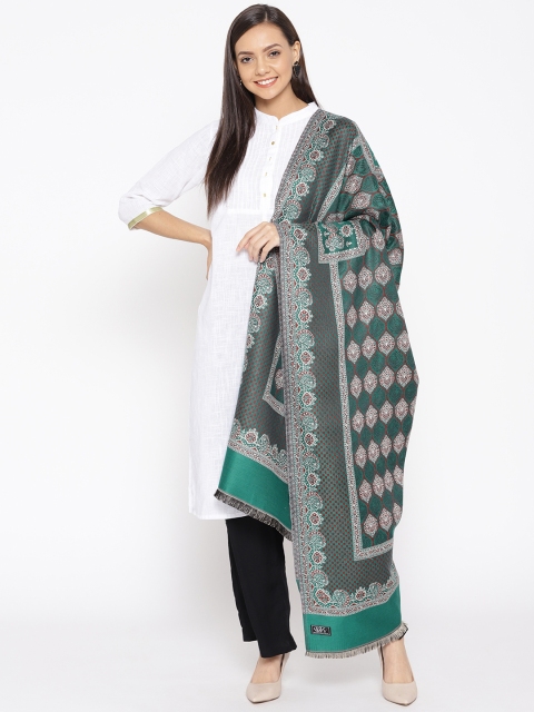 

WEAVERS VILLA Women Green & Off-White Woven Design Shawl