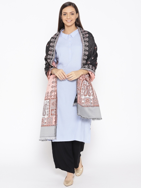 

WEAVERS VILLA Women Black & Pink Woven Design Shawl