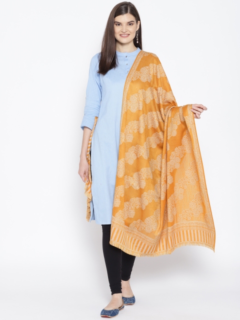 

WEAVERS VILLA Women Mustard Yellow & Off-White Woollen Woven Design Shawl