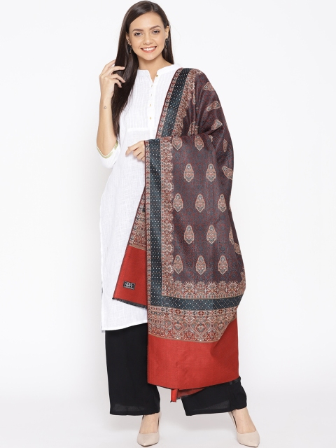 

WEAVERS VILLA Women Rust Red & Green Woven Design Shawl