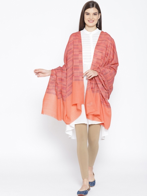 

WEAVERS VILLA Women Coral Orange & Pink Checked Shawl