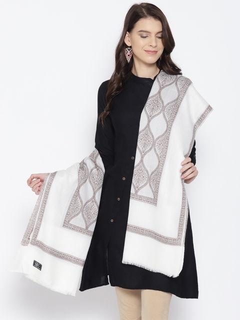 

WEAVERS VILLA Women Off-White & Beige Wool Woven Design Shawl