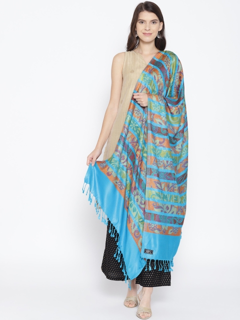 

WEAVERS VILLA Women Blue & Orange Woven Design Stole