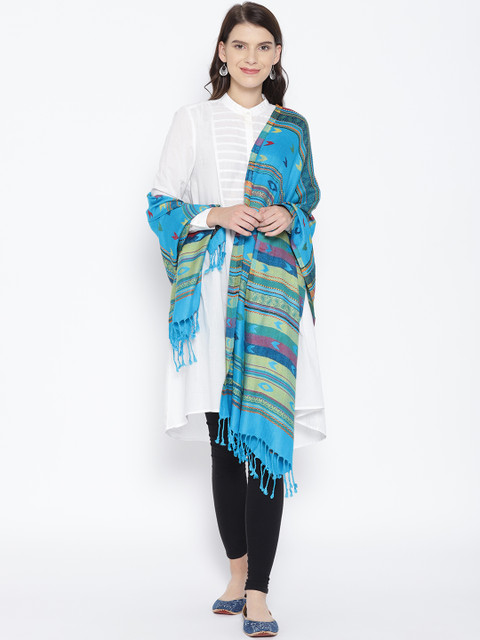 

WEAVERS VILLA Women Blue Woven Design Stole