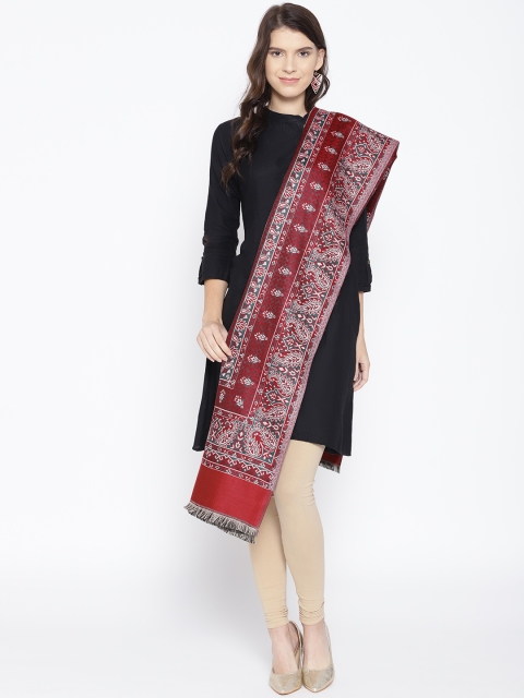 

WEAVERS VILLA Women Maroon & Off-White Woven Design Shawl