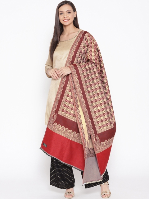 

WEAVERS VILLA Women Maroon & Beige Woven Design Shawl