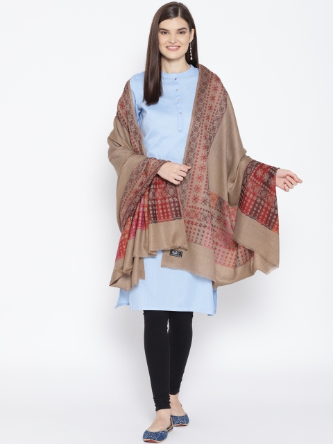 

WEAVERS VILLA Women Beige & Red Solid Pure Wool Shawl