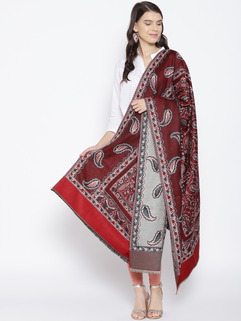 

WEAVERS VILLA Women Maroon & Off-White Woven Design Shawl