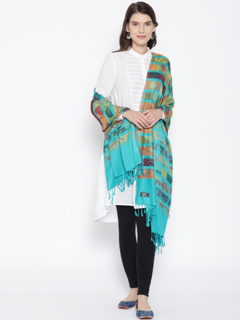 

WEAVERS VILLA Women Green & Orange Striped Stole