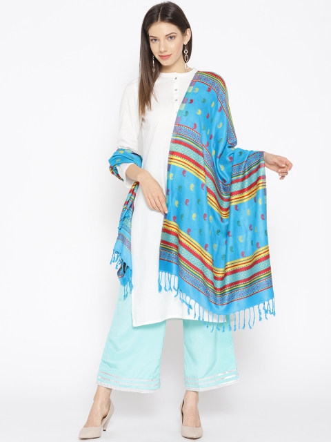 

WEAVERS VILLA Women Blue & Yellow Woven Design Stole