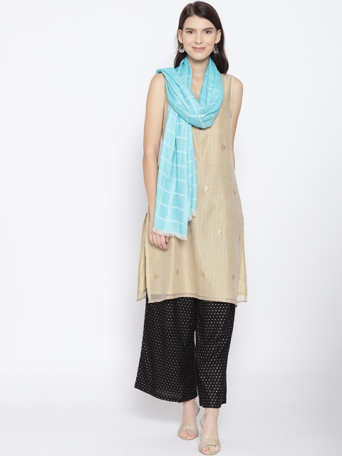 

WEAVERS VILLA Women Blue & Off-White Checked Stole