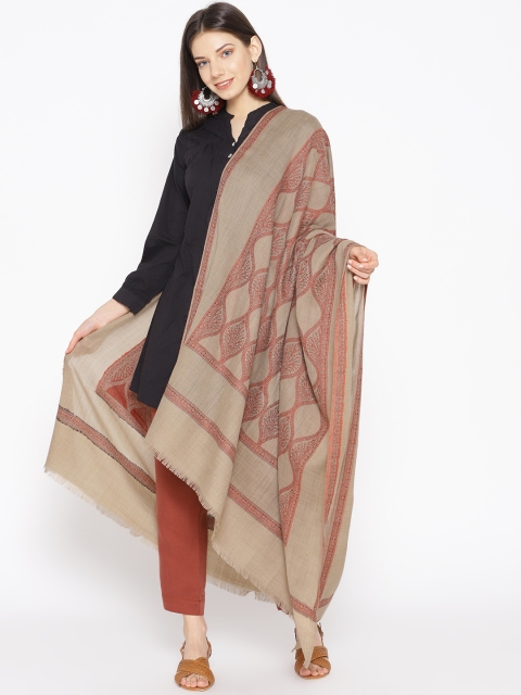 

WEAVERS VILLA Women Beige & Orange Wool Woven Design Shawl