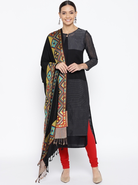 

WEAVERS VILLA Women Black & Beige Woven Design Stole