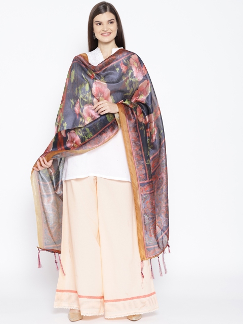 

Shaily Navy Blue & Pink Printed Dupatta