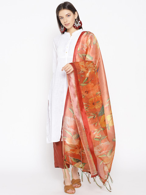

Shaily Orange & Green Printed Dupatta