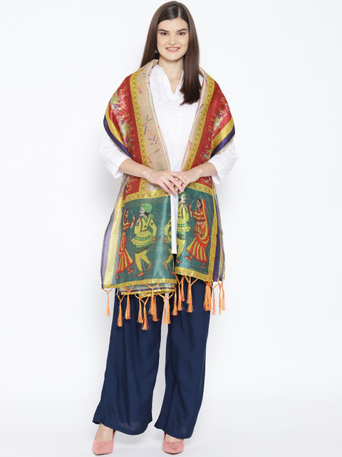 

Shaily Beige & Green Printed Dupatta