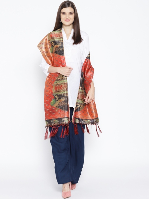 

Shaily Orange & Black Printed Dupatta