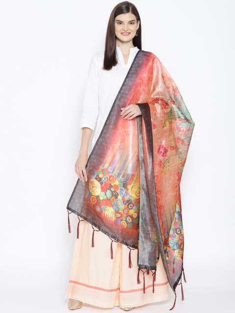 

Shaily Peach-Coloured & Green Printed Dupatta