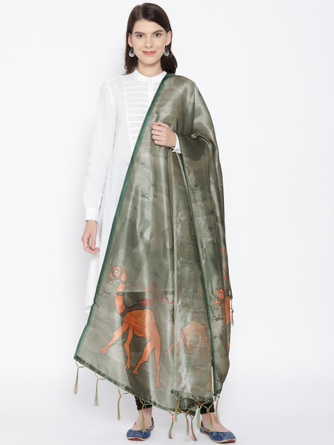 

Shaily Olive Green & Rust Orange Printed Dupatta