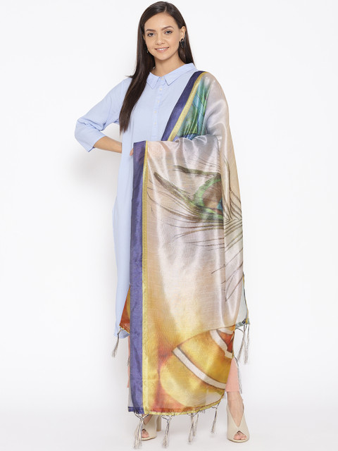 

Shaily Beige & Green Printed Dupatta